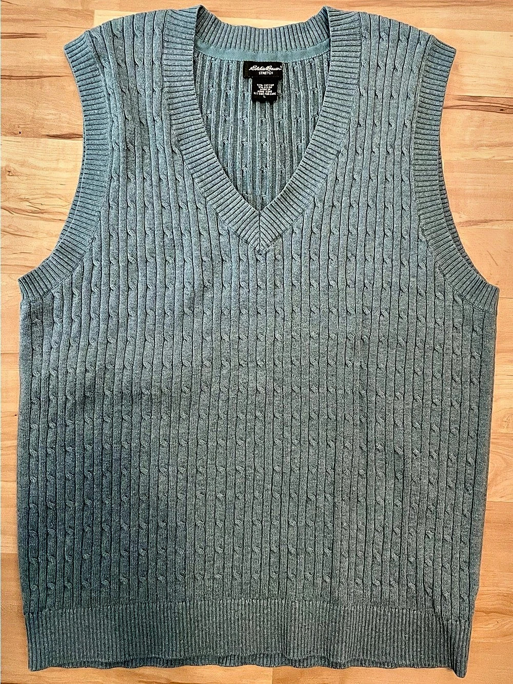 Eddie Bauer Cable Knit V-Neck Sweater Vest Blue Large